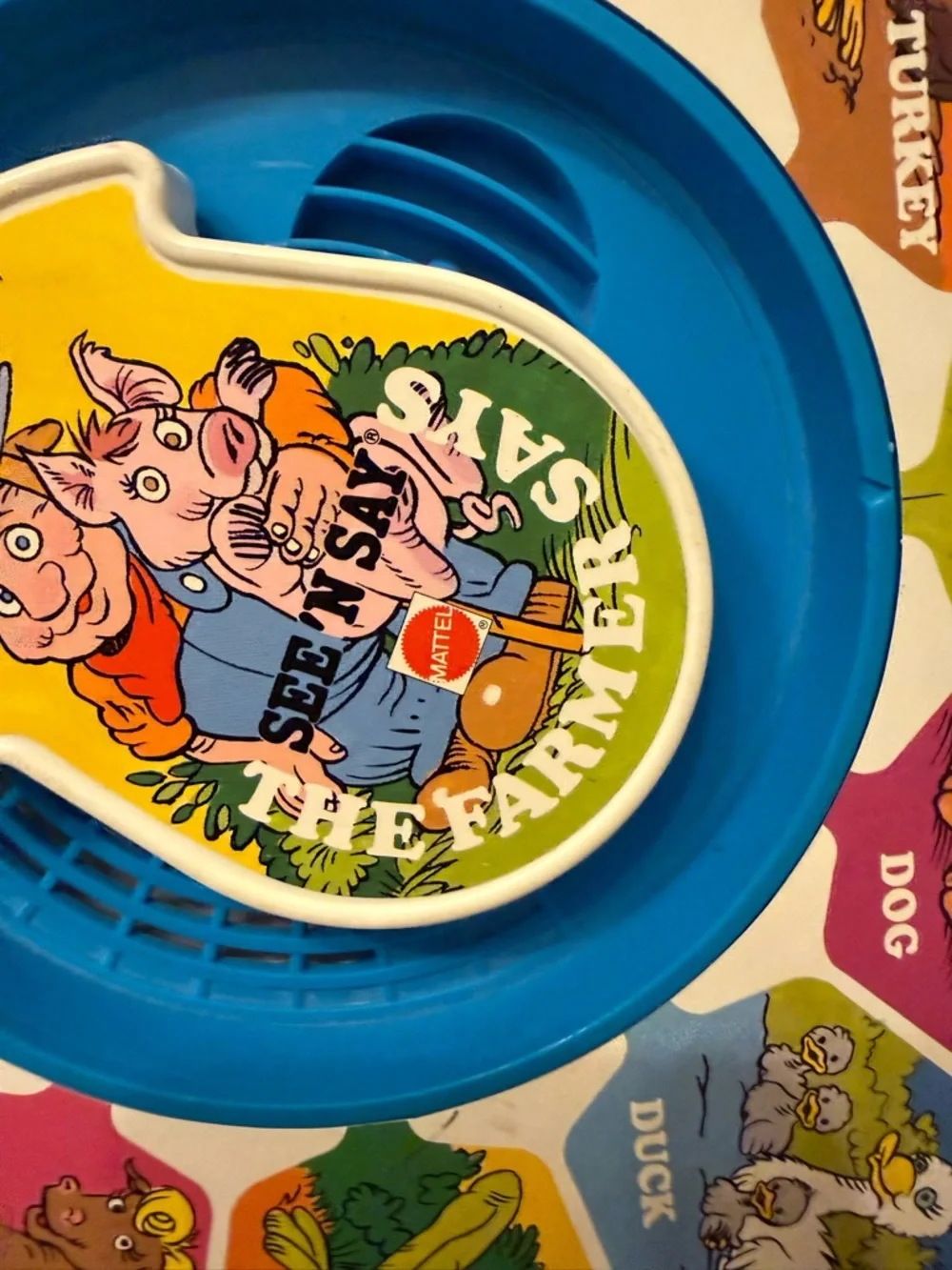 Vintage 1989 Mattel Blue and Yellow Animal Sound Wheel Learning Toy - Picture 2 of 3